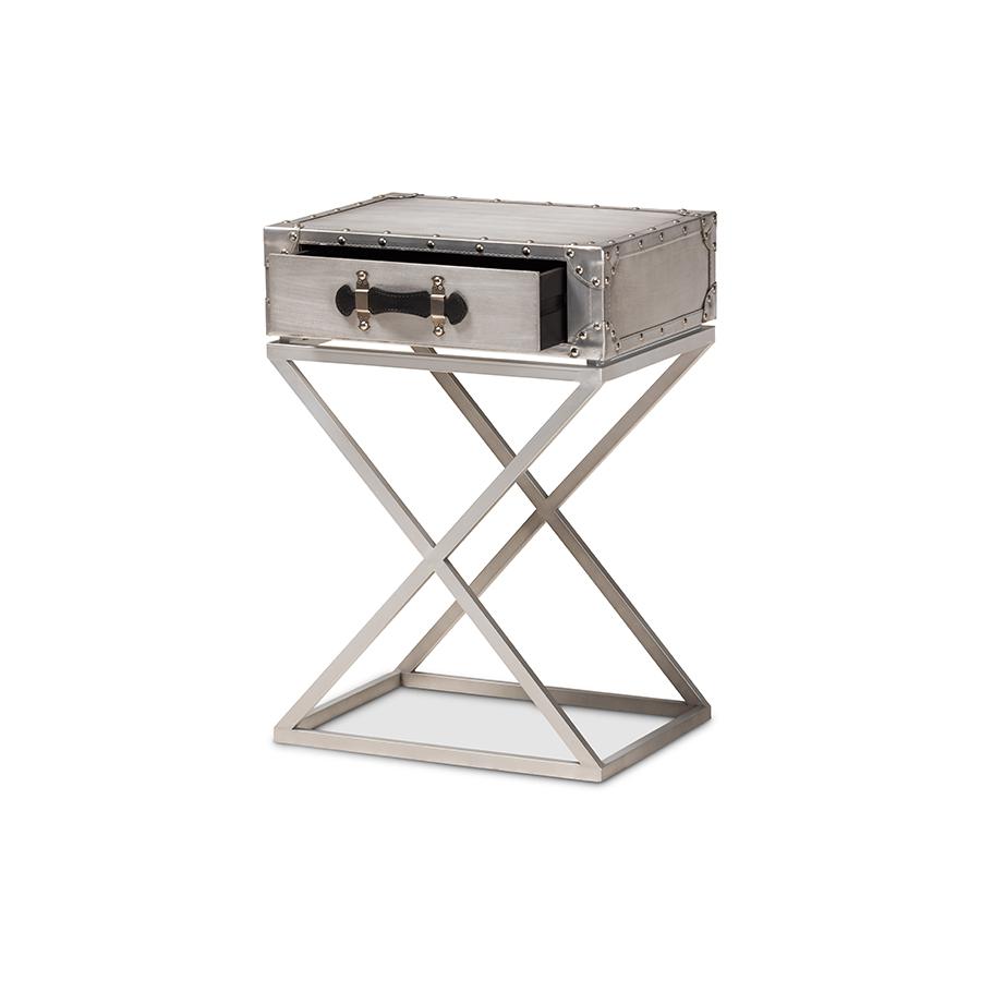 William Modern French Industrial Silver Metal 1-Drawer Nightstand. Picture 2