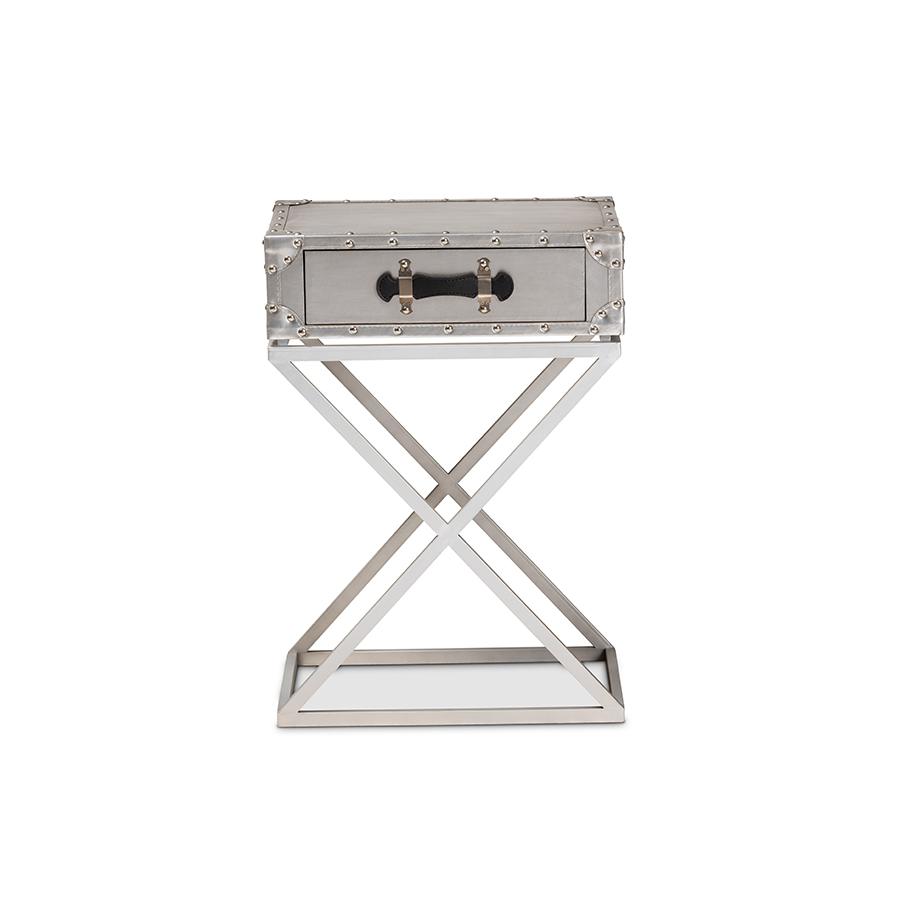 William Modern French Industrial Silver Metal 1-Drawer Nightstand. Picture 3