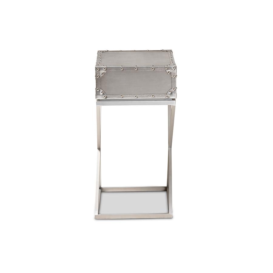 William Modern French Industrial Silver Metal 1-Drawer Nightstand. Picture 4