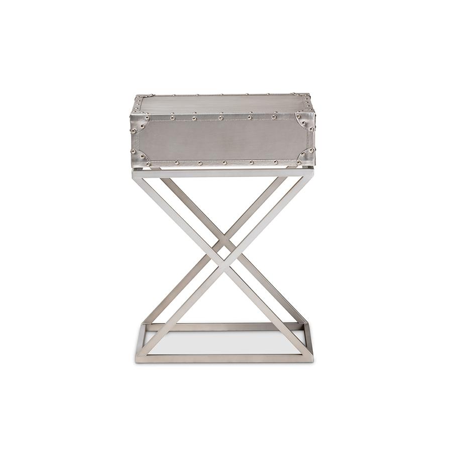 William Modern French Industrial Silver Metal 1-Drawer Nightstand. Picture 5