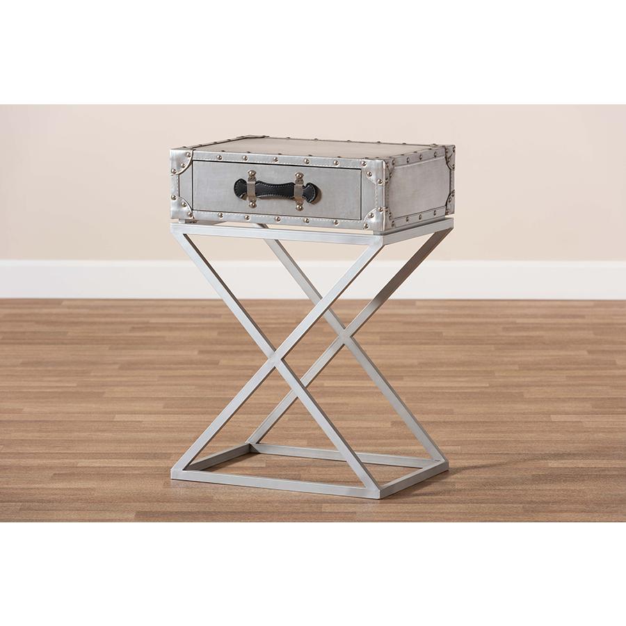 William Modern French Industrial Silver Metal 1-Drawer Nightstand. Picture 9