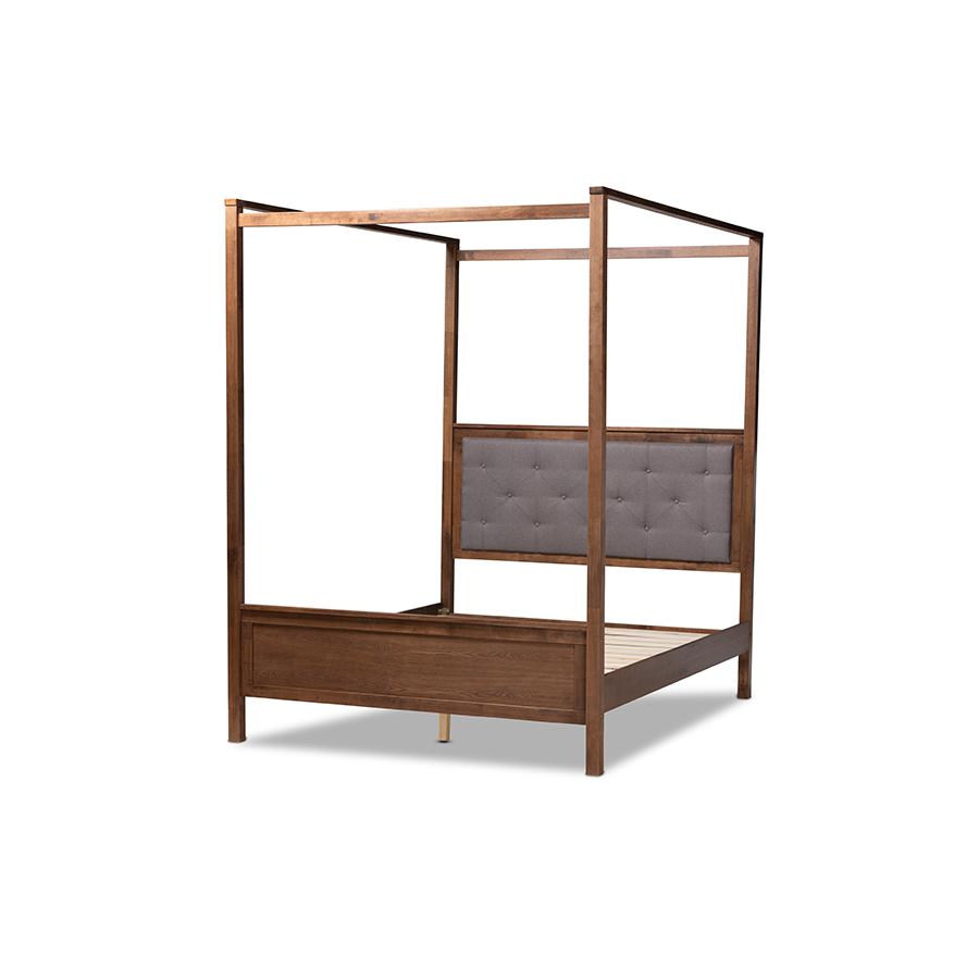 Walnut Brown Finished Wood Queen Size Platform Canopy Bed. Picture 1