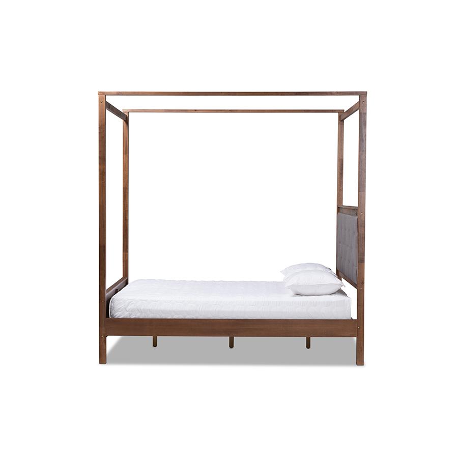 Walnut Brown Finished Wood Queen Size Platform Canopy Bed. Picture 3