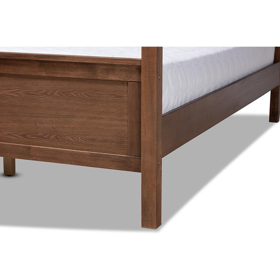 Walnut Brown Finished Wood Queen Size Platform Canopy Bed. Picture 5