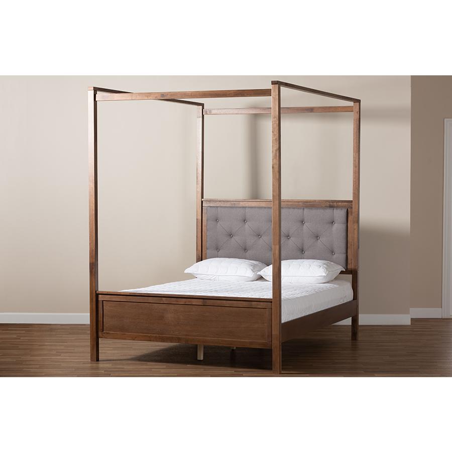Walnut Brown Finished Wood Queen Size Platform Canopy Bed. Picture 7