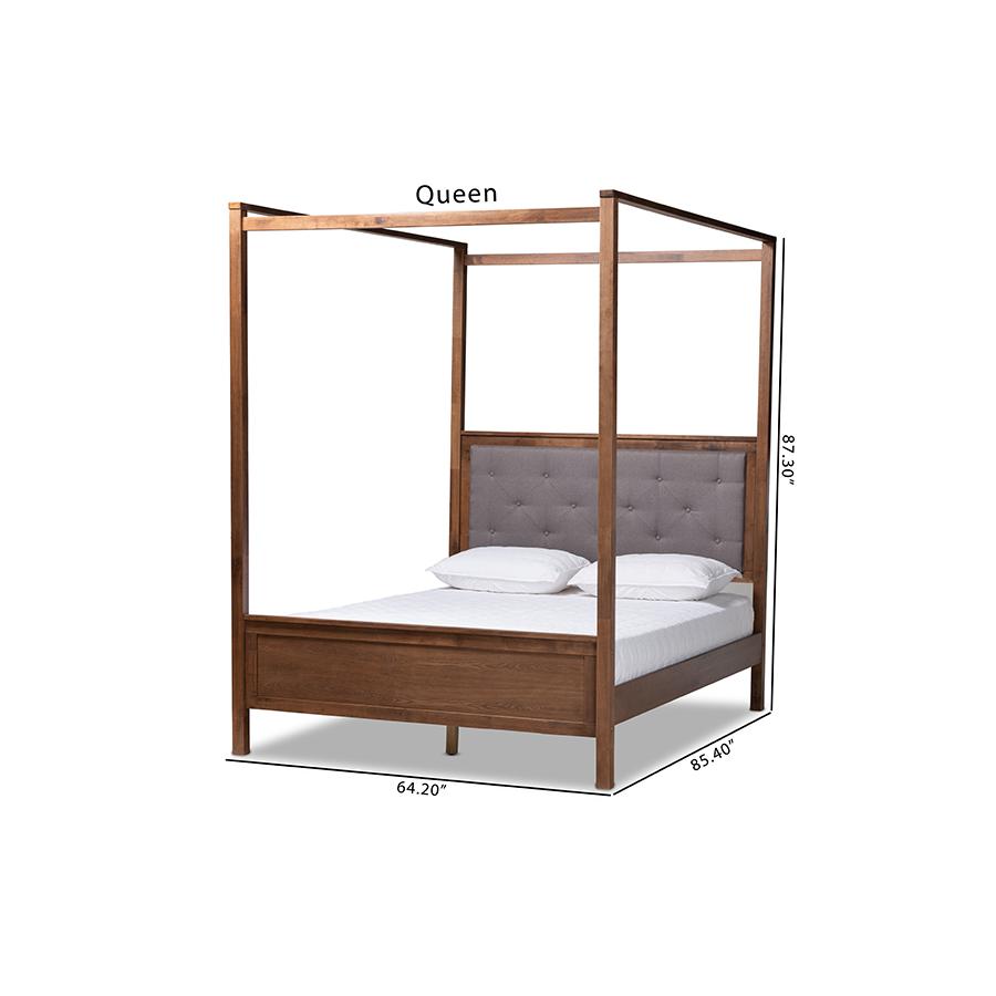 Walnut Brown Finished Wood Queen Size Platform Canopy Bed. Picture 8