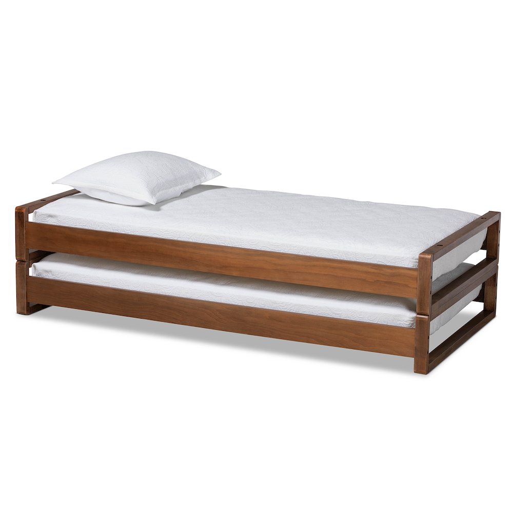 Baxton Studio Klara Walnut Finished Wood Expandable Twin to King Size Bed Frame. Picture 1