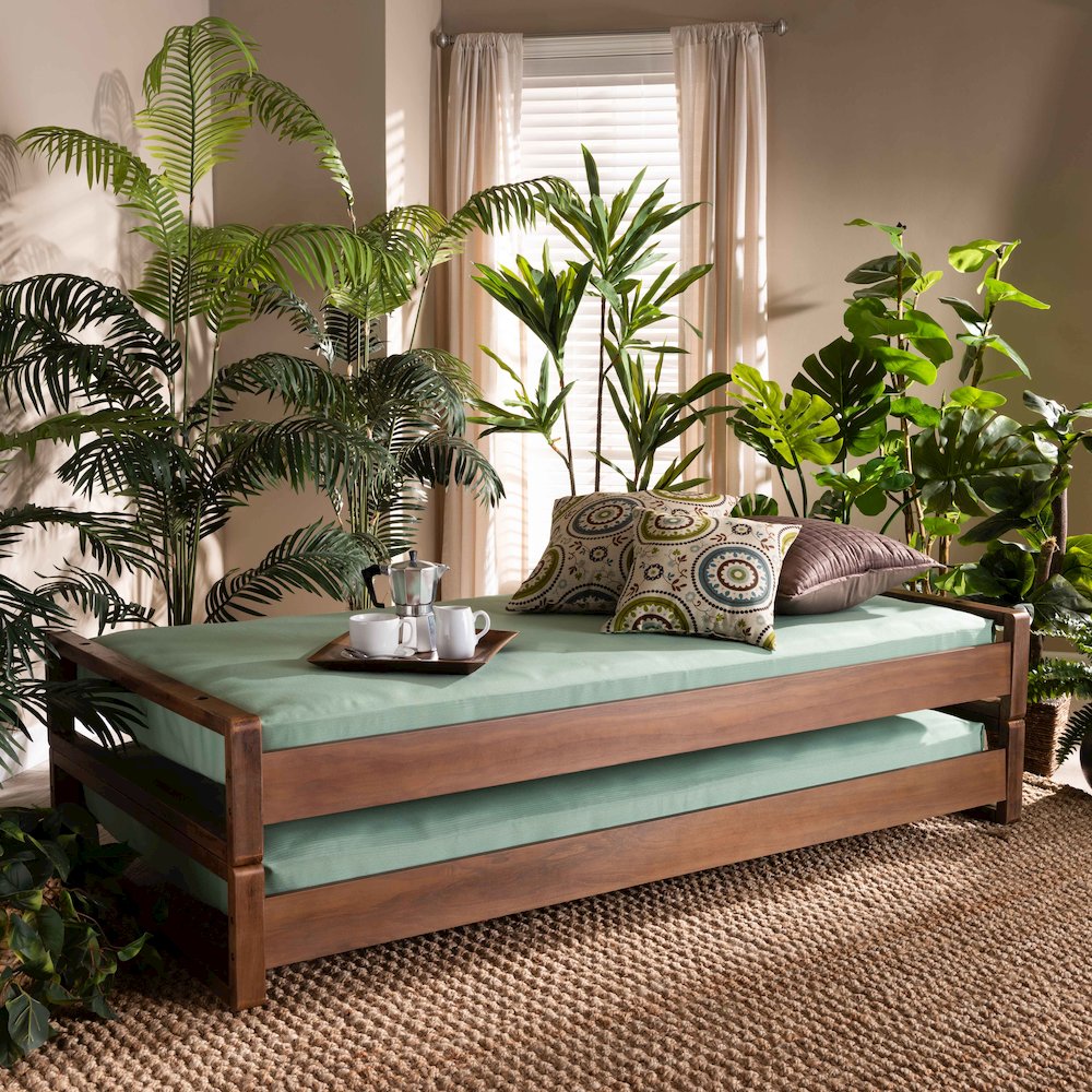 Baxton Studio Klara Walnut Finished Wood Expandable Twin to King Size Bed Frame. Picture 7