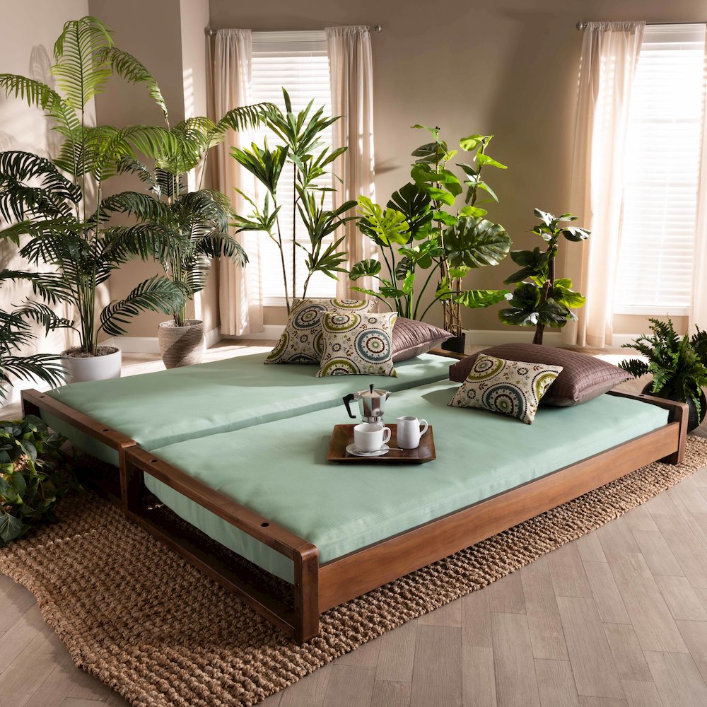 Baxton Studio Klara Walnut Finished Wood Expandable Twin to King Size Bed Frame. Picture 8