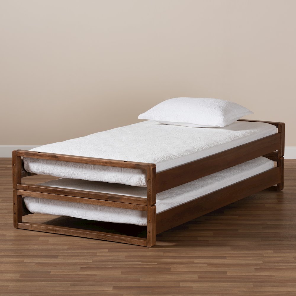 Baxton Studio Klara Walnut Finished Wood Expandable Twin to King Size Bed Frame. Picture 9