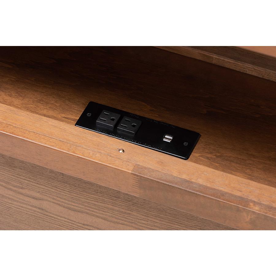 Brown Finished Wood Queen Size Platform Storage Bed with Built-In Outlet. Picture 6