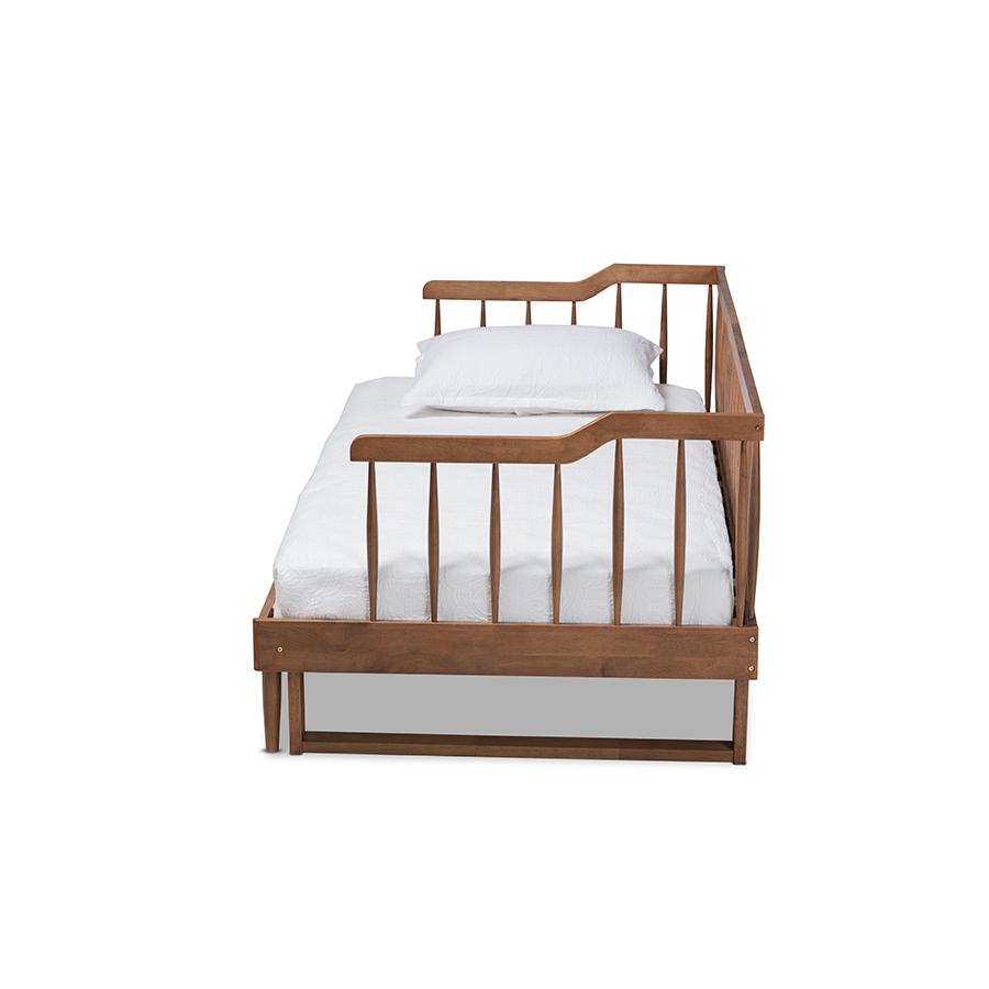 Walnut Brown Finished Wood Expandable Twin Size to King Size Spindle Daybed. Picture 4