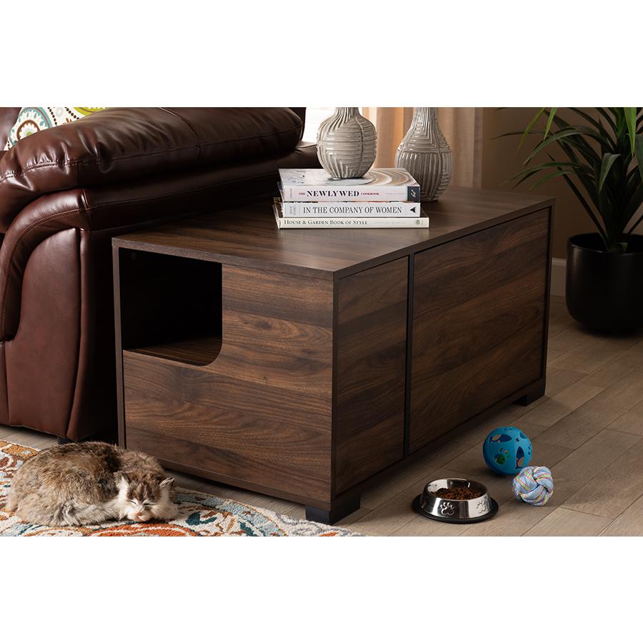 Walnut Brown Finished 2-Door Cat Litter Box Cover House. Picture 6