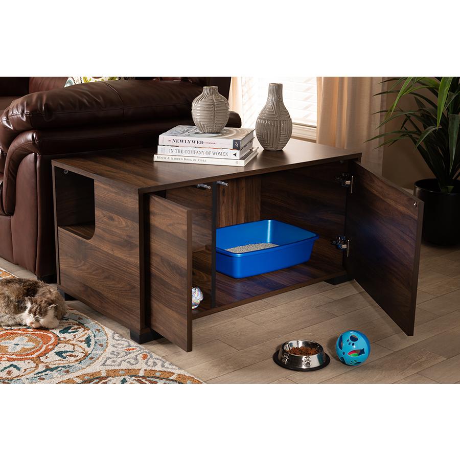 Walnut Brown Finished 2-Door Cat Litter Box Cover House. Picture 7