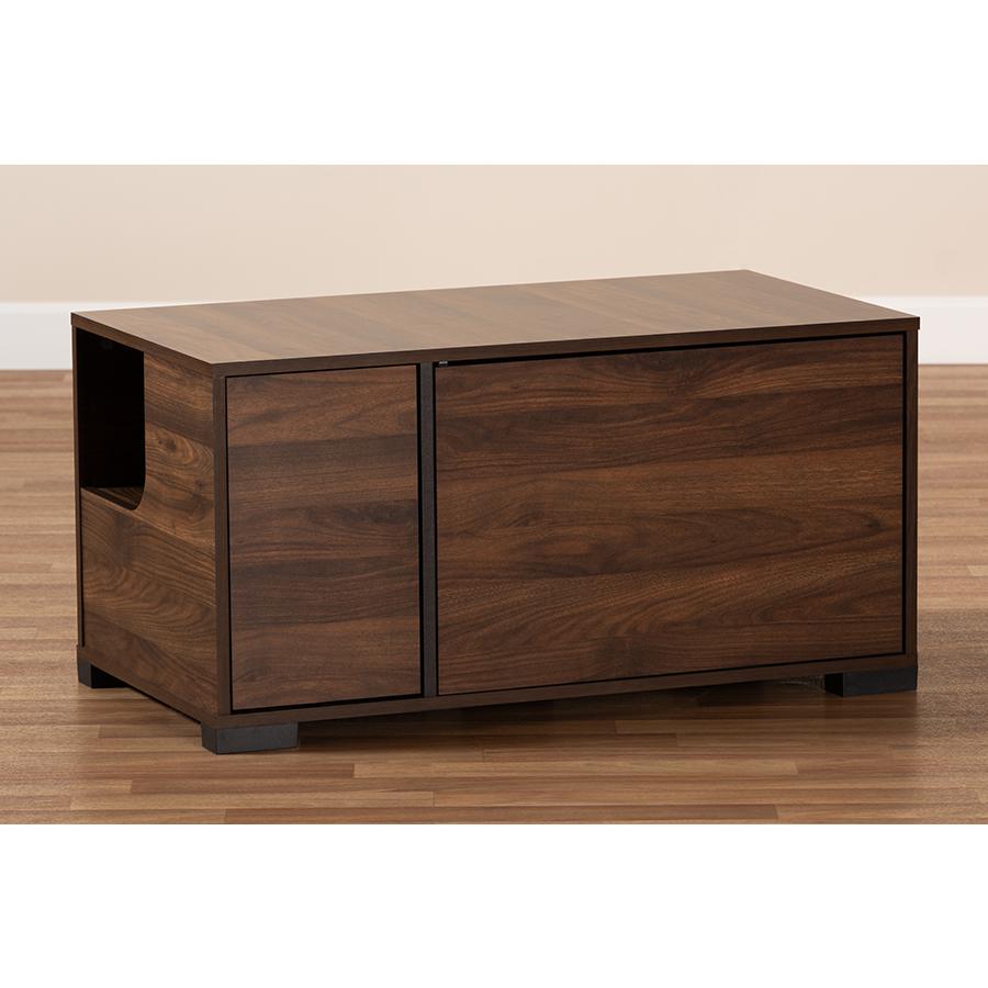 Walnut Brown Finished 2-Door Cat Litter Box Cover House. Picture 8