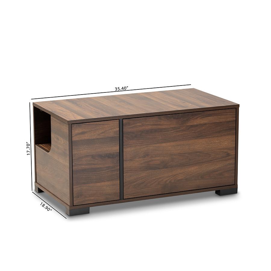 Walnut Brown Finished 2-Door Cat Litter Box Cover House. Picture 9