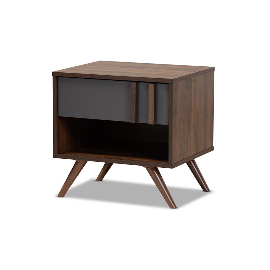 Two-Tone Grey and Walnut Finished Wood 1-Drawer Nightstand. Picture 1