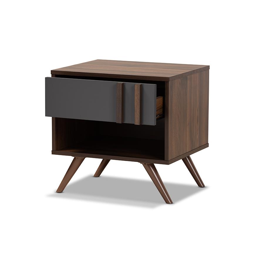 Two-Tone Grey and Walnut Finished Wood 1-Drawer Nightstand. Picture 2