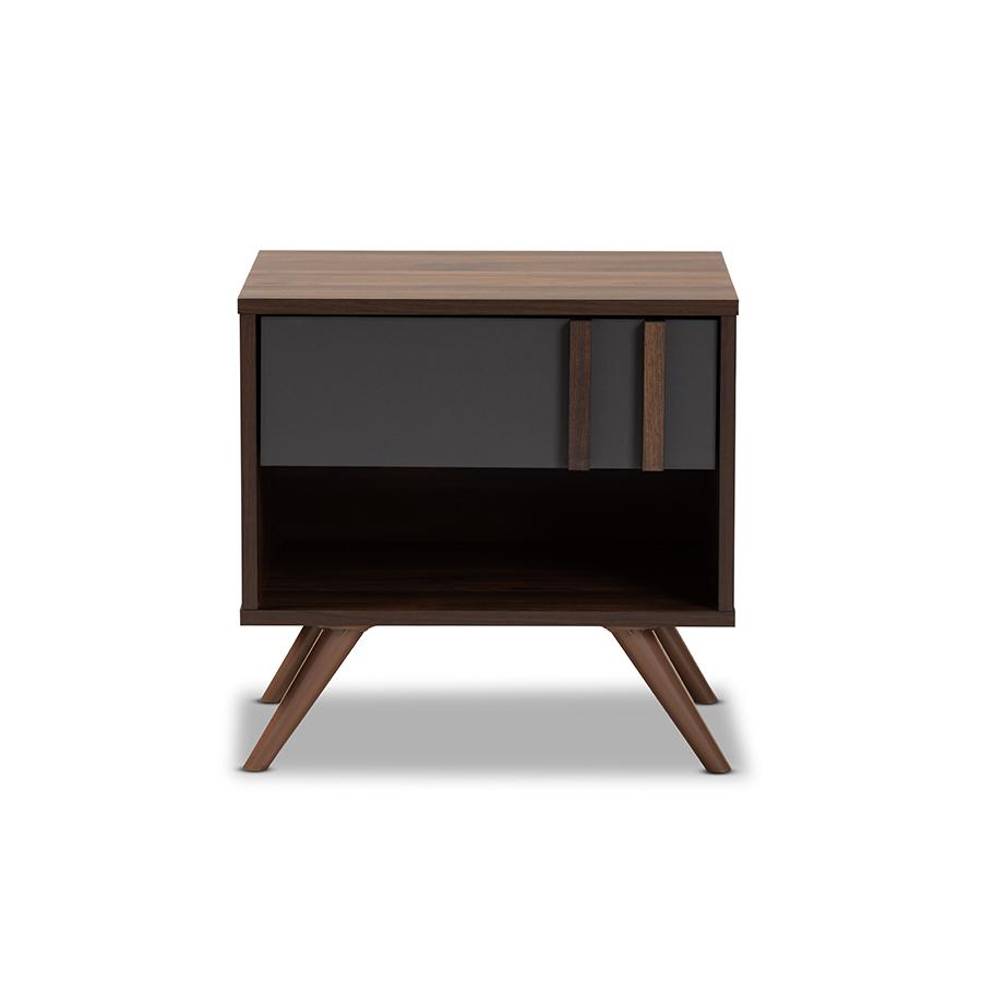 Two-Tone Grey and Walnut Finished Wood 1-Drawer Nightstand. Picture 3