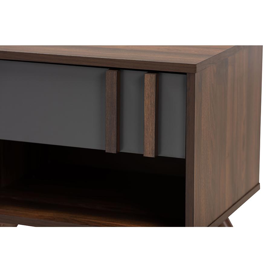 Two-Tone Grey and Walnut Finished Wood 1-Drawer Nightstand. Picture 5