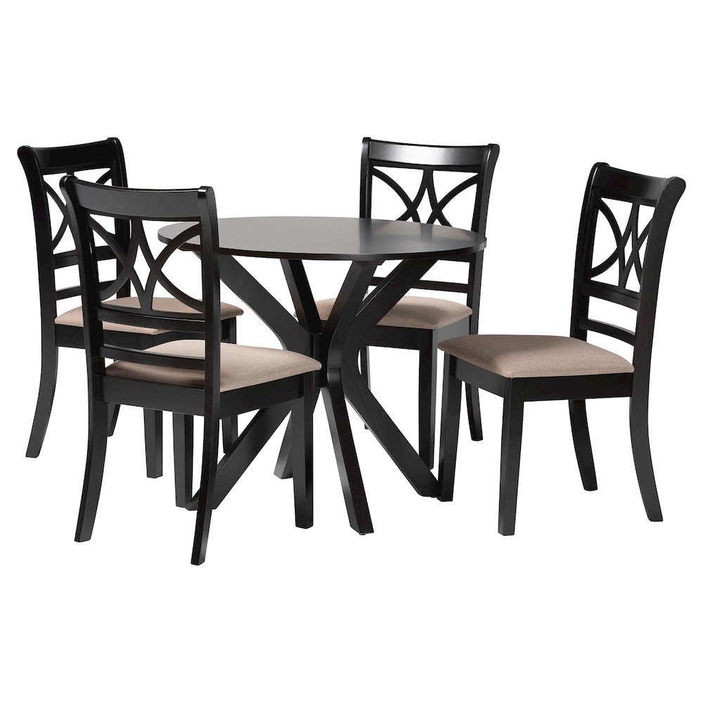 Julia 5-Piece Dining Set, Mid-Century Modern Round Table, Chair Set, Sand. Picture 1