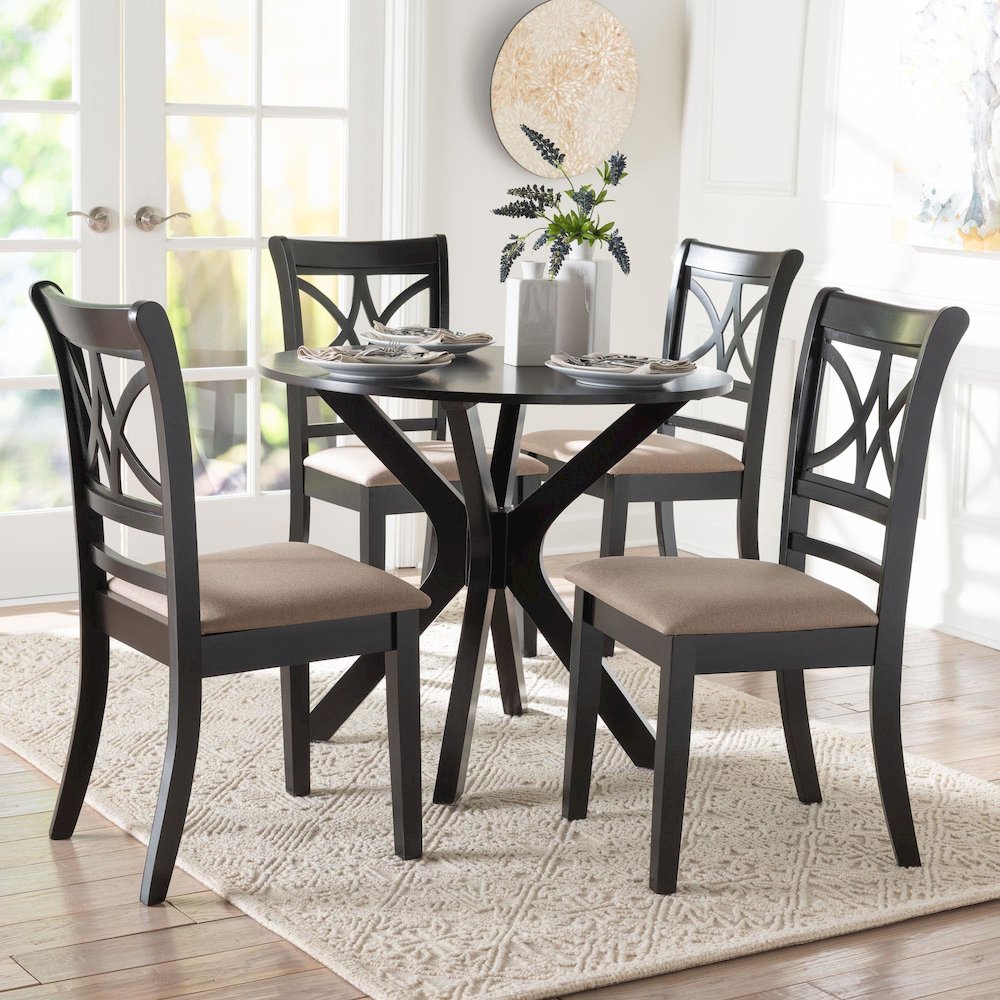 Julia 5-Piece Dining Set, Mid-Century Modern Round Table, Chair Set, Sand. Picture 2