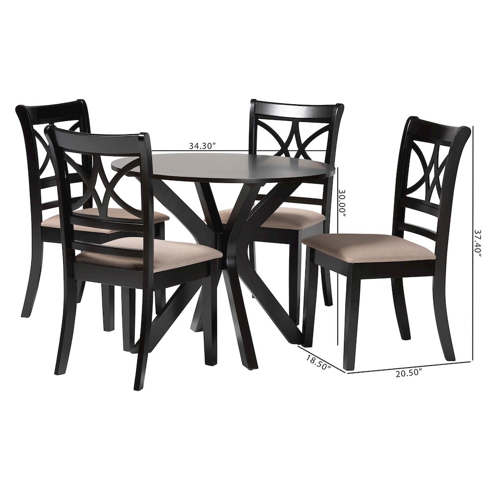 Julia 5-Piece Dining Set, Mid-Century Modern Round Table, Chair Set, Sand. Picture 8