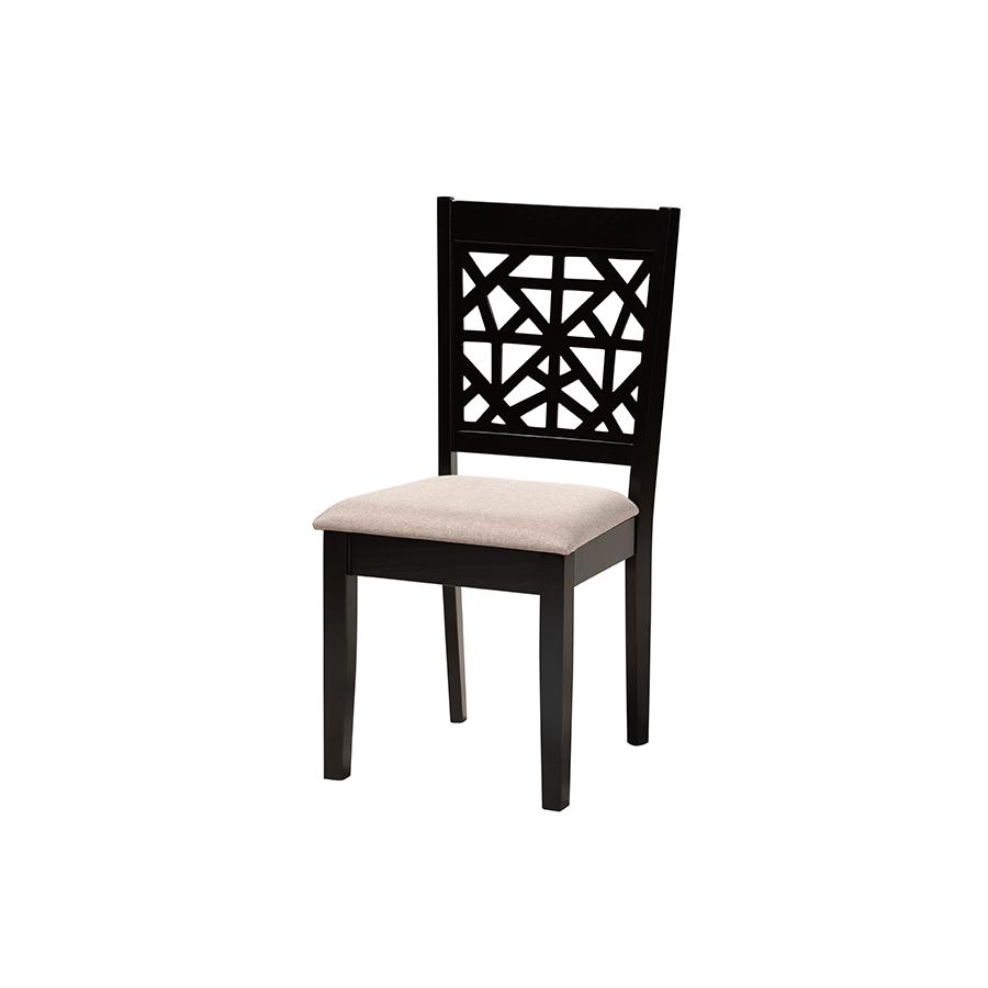 Karel Modern Beige Fabric and Espresso Brown Finished Wood 5-Piece Dining Set. Picture 2