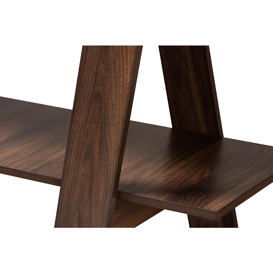 Walnut Brown Finished 5-Tier Wood Geometric Living Room Display Shelf. Picture 5