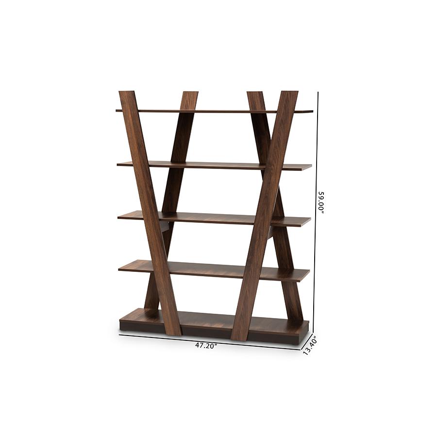 Walnut Brown Finished 5-Tier Wood Geometric Living Room Display Shelf. Picture 8