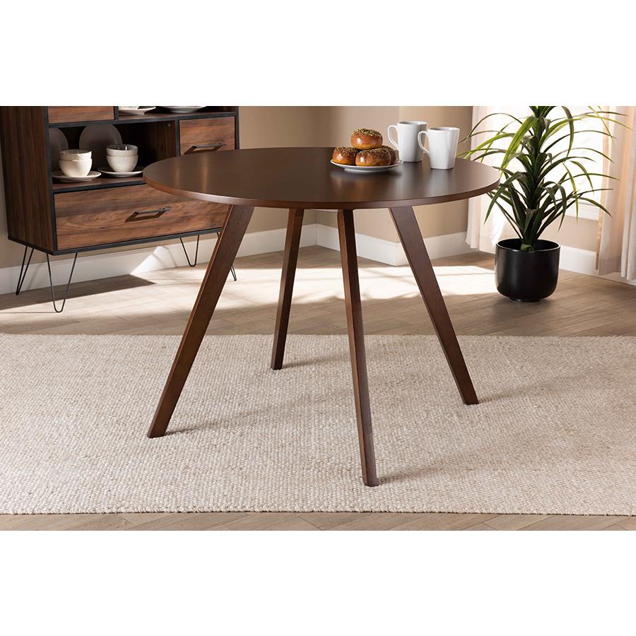 Transitional Walnut Brown Finished Round Wood Dining Table. Picture 4