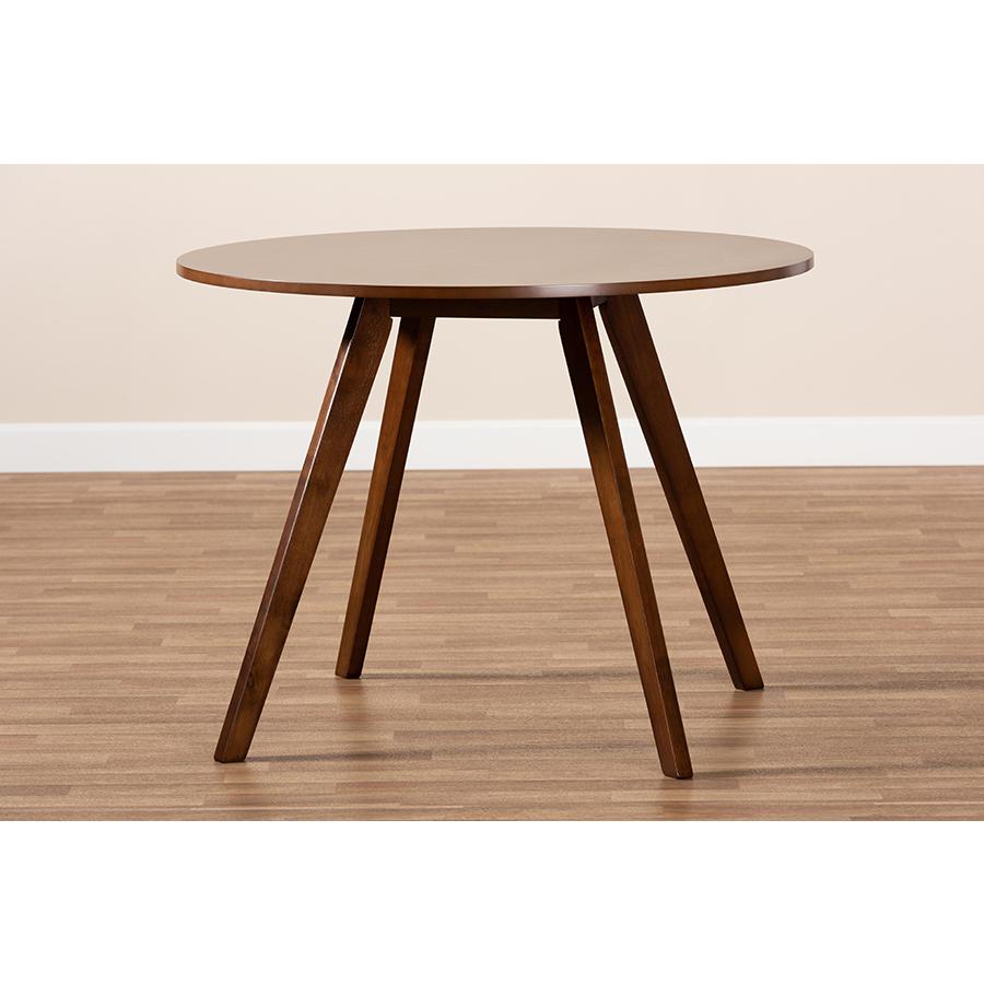 Transitional Walnut Brown Finished Round Wood Dining Table. Picture 5