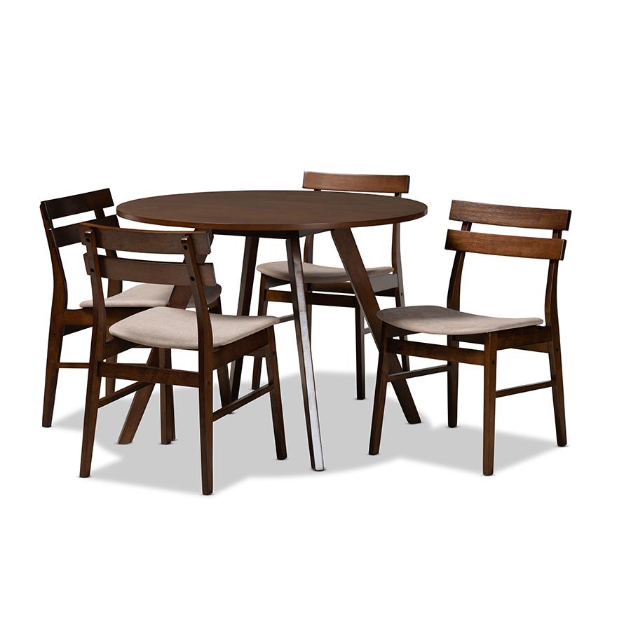 Walnut Brown Finished Wood 5-Piece Dining Set. Picture 1