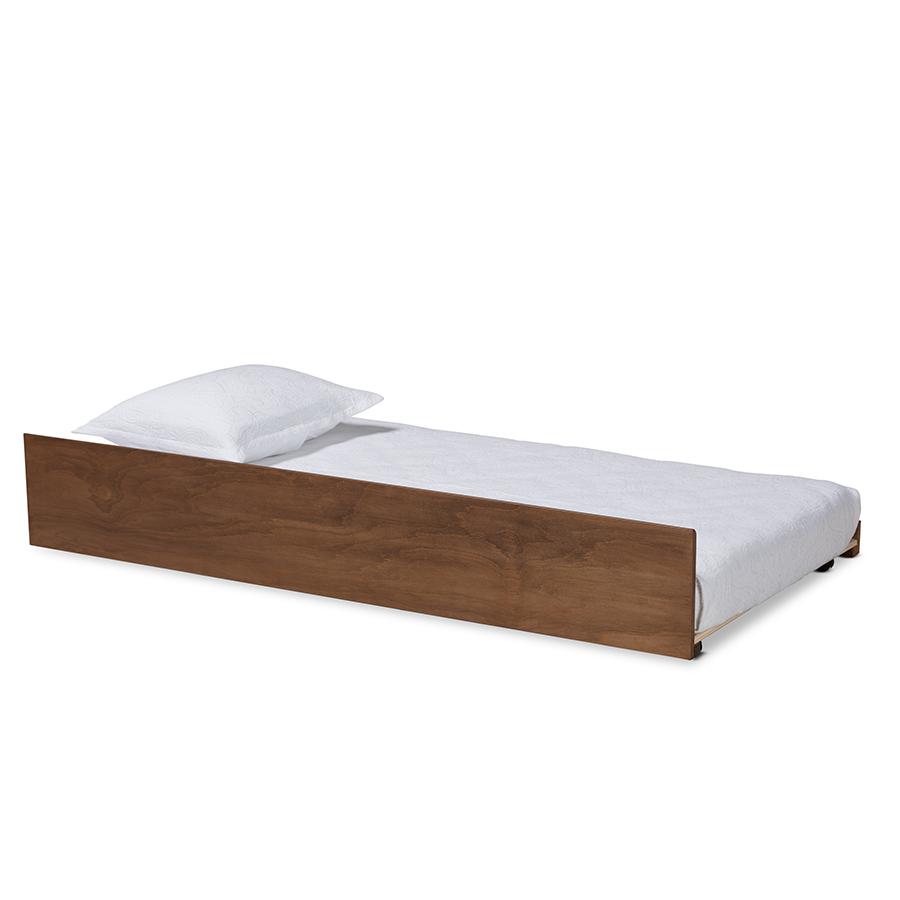 Transitional Walnut Brown Finished Wood Twin Size Trundle Bed. Picture 1