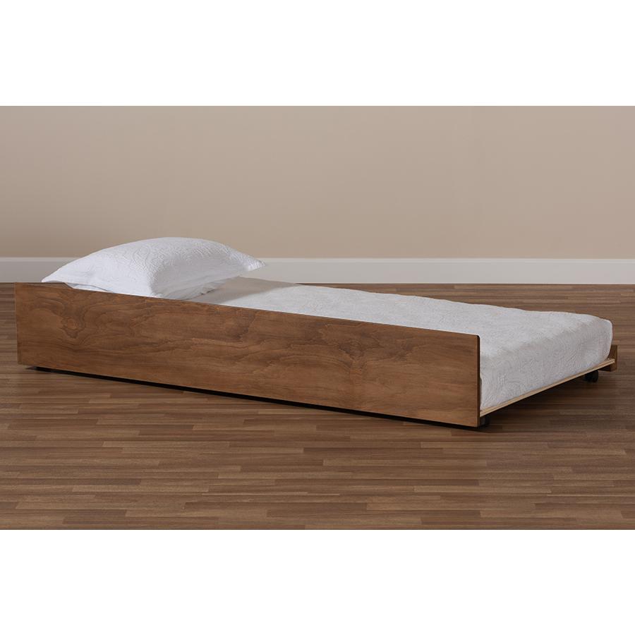 Transitional Walnut Brown Finished Wood Twin Size Trundle Bed. Picture 5