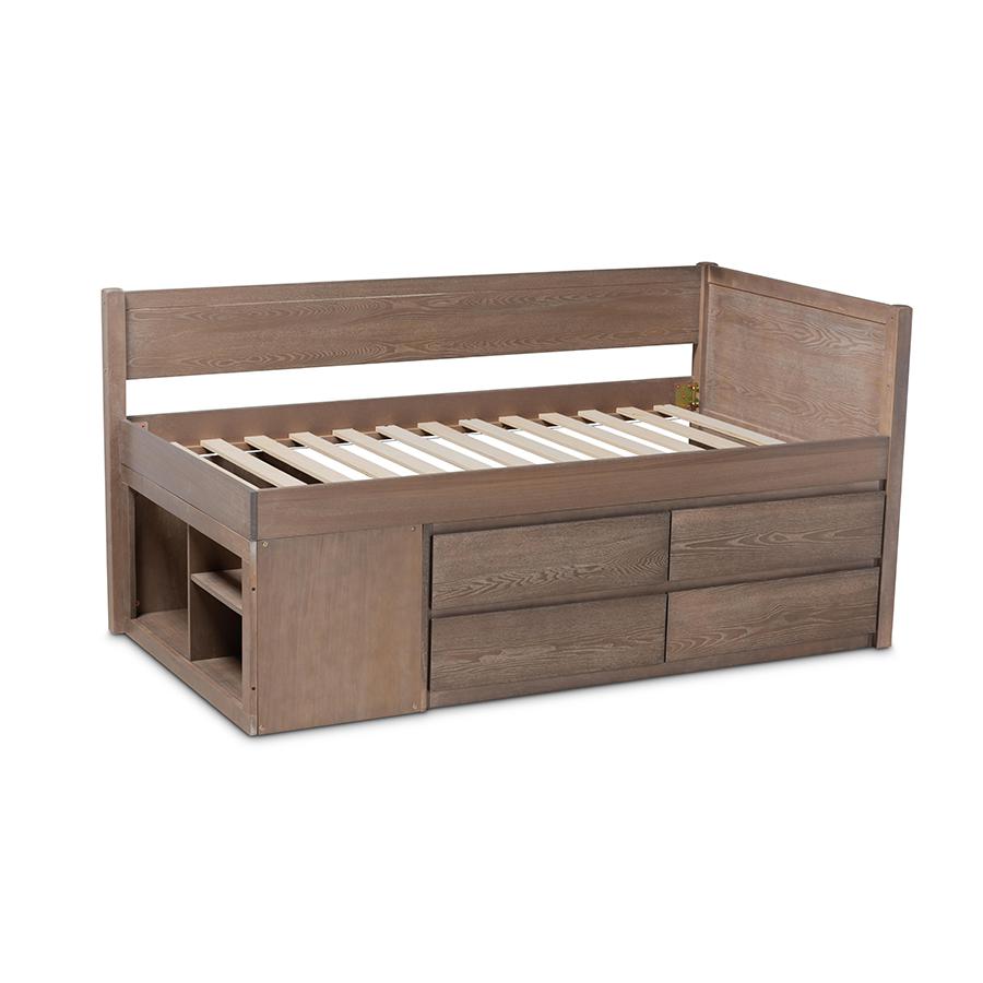 Antique Oak Finished Wood 4-Drawer Twin Size Storage Bed. Picture 4