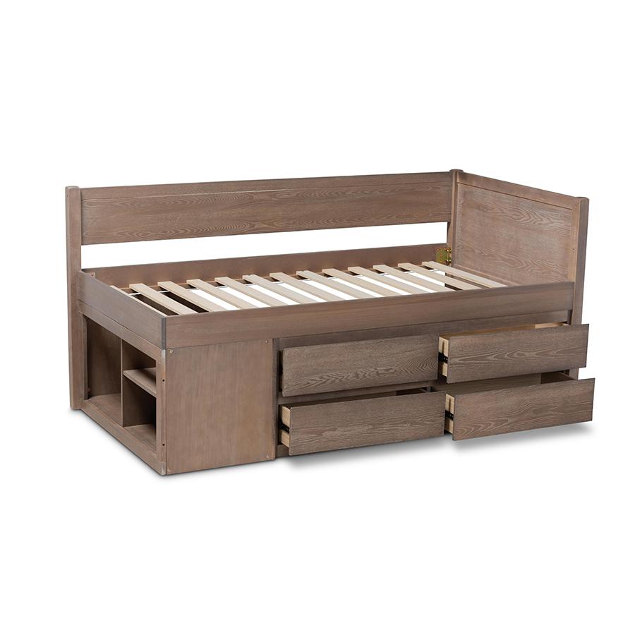 Antique Oak Finished Wood 4-Drawer Twin Size Storage Bed. Picture 5