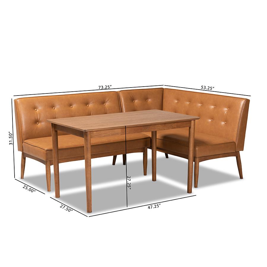 Modern Upholstered and Walnut Brown Finished Wood 3-Piece Dining Nook Set. Picture 10