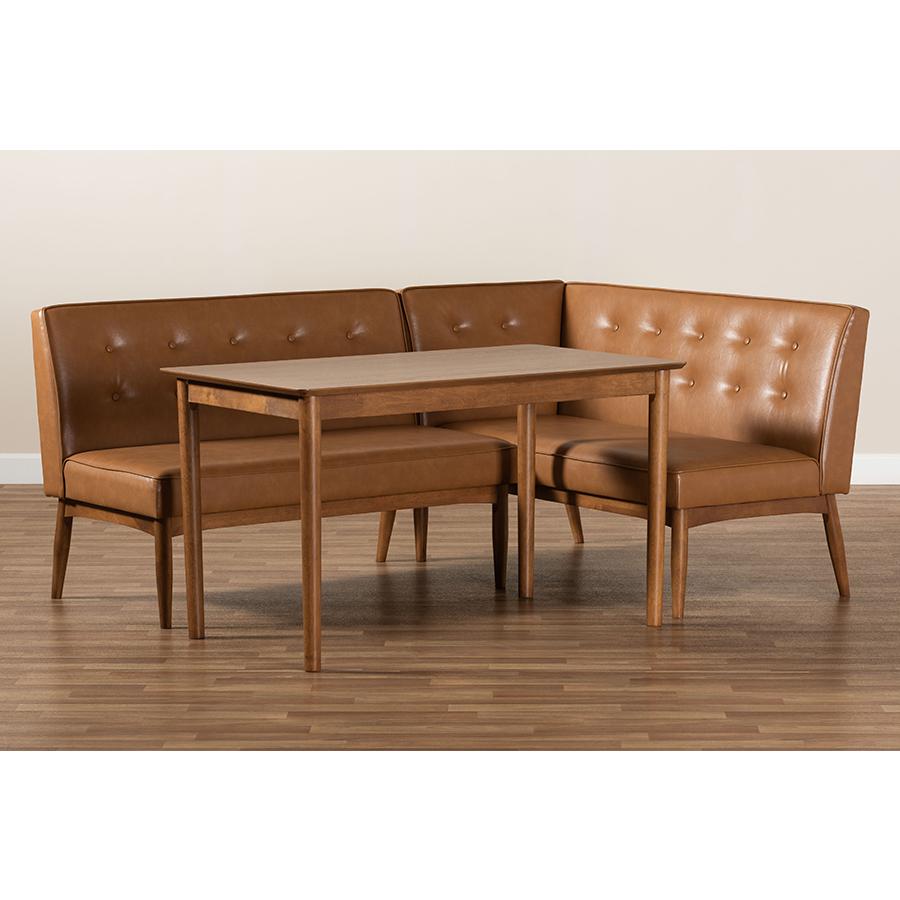 Modern Upholstered and Walnut Brown Finished Wood 3-Piece Dining Nook Set. Picture 9