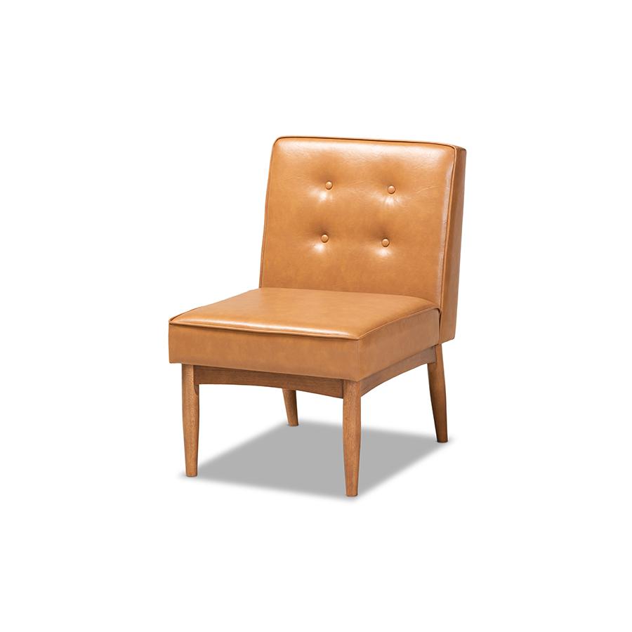 Leather Upholstered and Walnut Brown Finished Wood Dining Chair. Picture 1