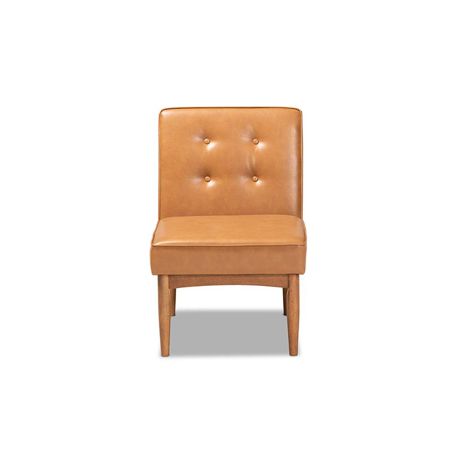 Leather Upholstered and Walnut Brown Finished Wood Dining Chair. Picture 2