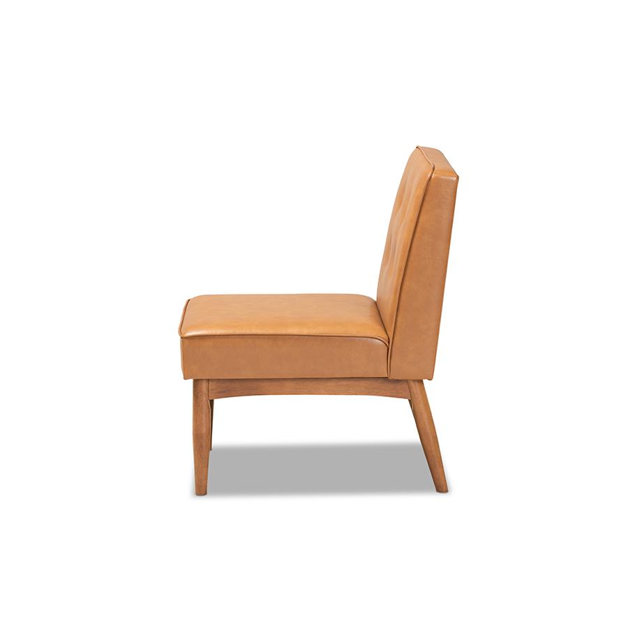 Leather Upholstered and Walnut Brown Finished Wood Dining Chair. Picture 3