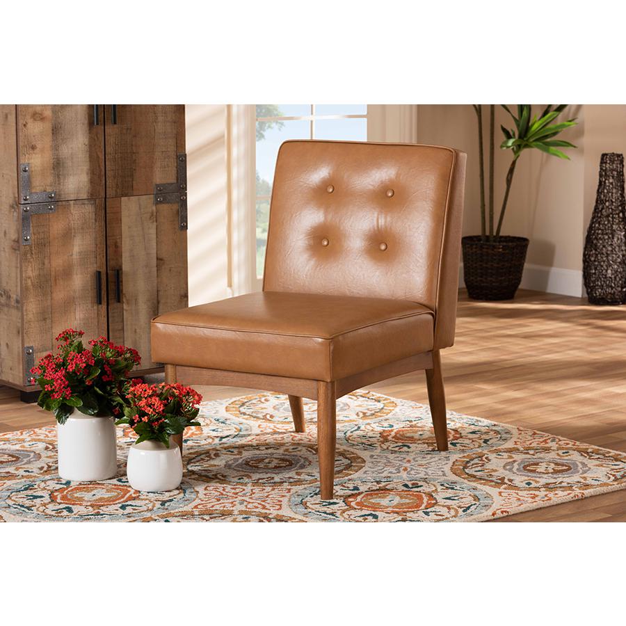 Leather Upholstered and Walnut Brown Finished Wood Dining Chair. Picture 7