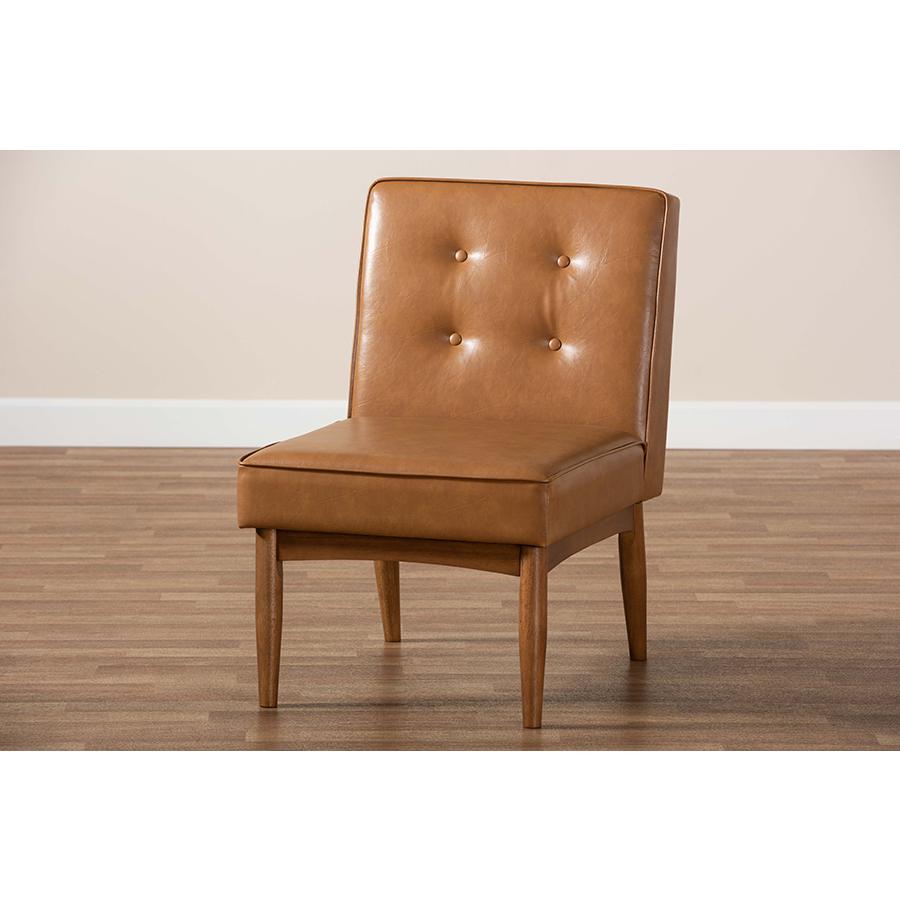 Leather Upholstered and Walnut Brown Finished Wood Dining Chair. Picture 8