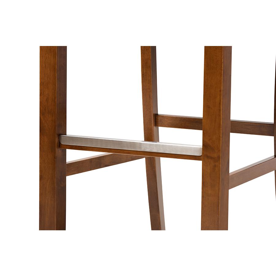 Grey Fabric Upholstered and Walnut Brown Finished Wood 2-Piece Bar Stool Set. Picture 5