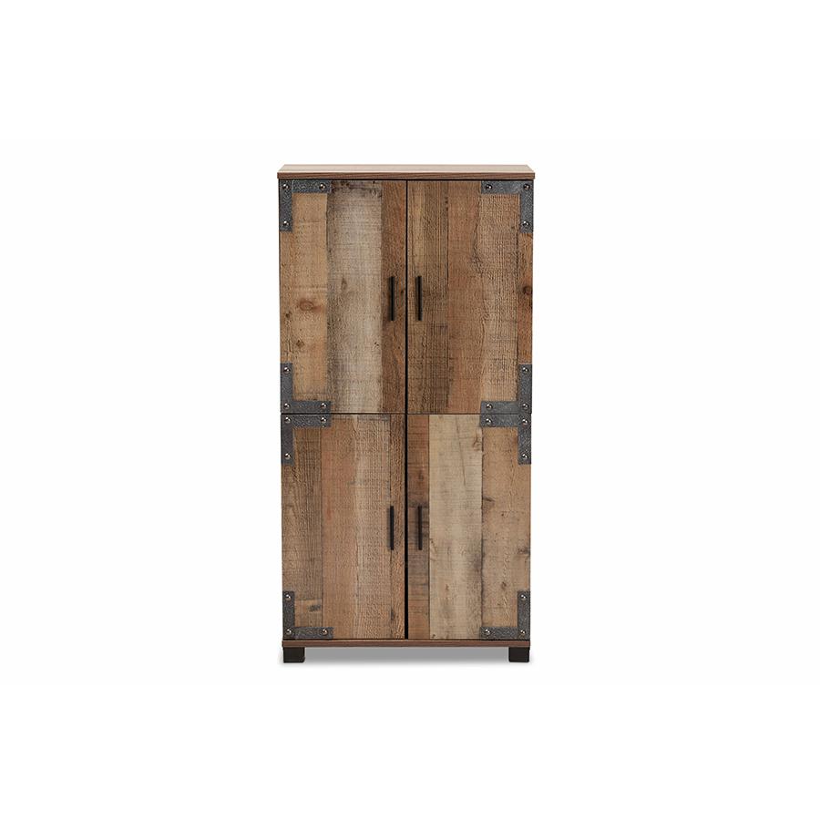 Farmhouse Rustic Finished Wood 4-Door Shoe Cabinet. Picture 3