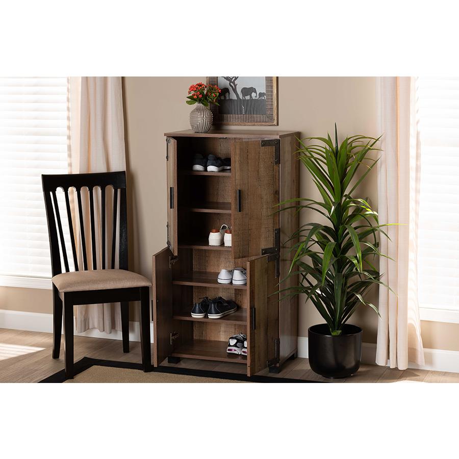 Farmhouse Rustic Finished Wood 4-Door Shoe Cabinet. Picture 8