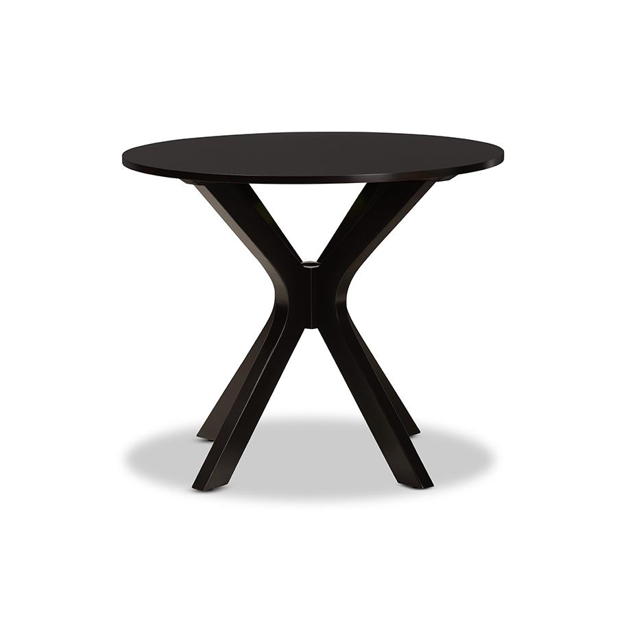Dark Brown Finished 34-Inch-Wide Round Wood Dining Table. Picture 2