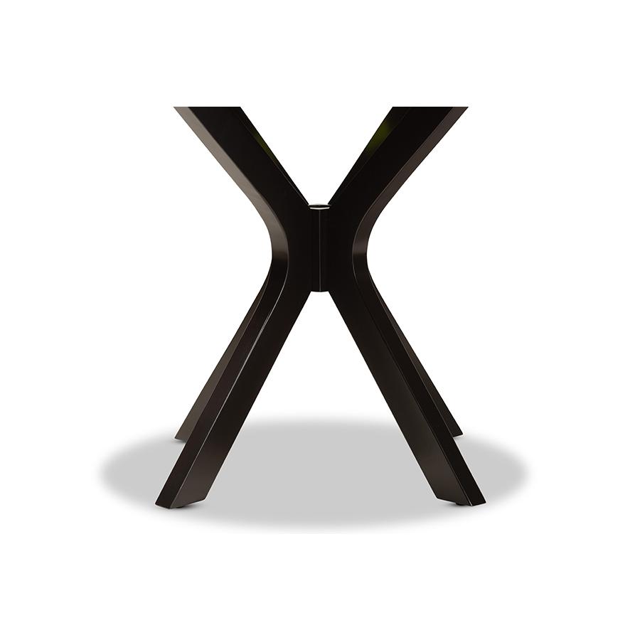 Dark Brown Finished 34-Inch-Wide Round Wood Dining Table. Picture 4