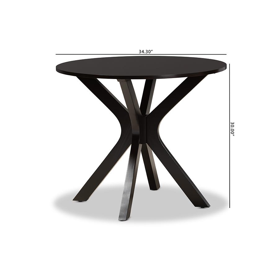 Dark Brown Finished 34-Inch-Wide Round Wood Dining Table. Picture 7